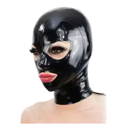 BDStyle Latex Hood Open Eyes And Mouth Black