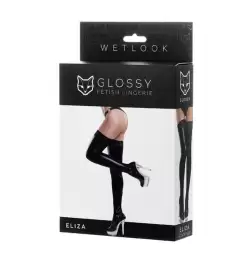 Glossy Wetlook Leg Stockings with Lace Insert Eliza