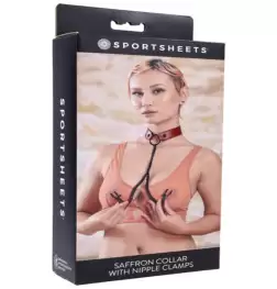 Saffron Bondage Collar with Nipple Clamps